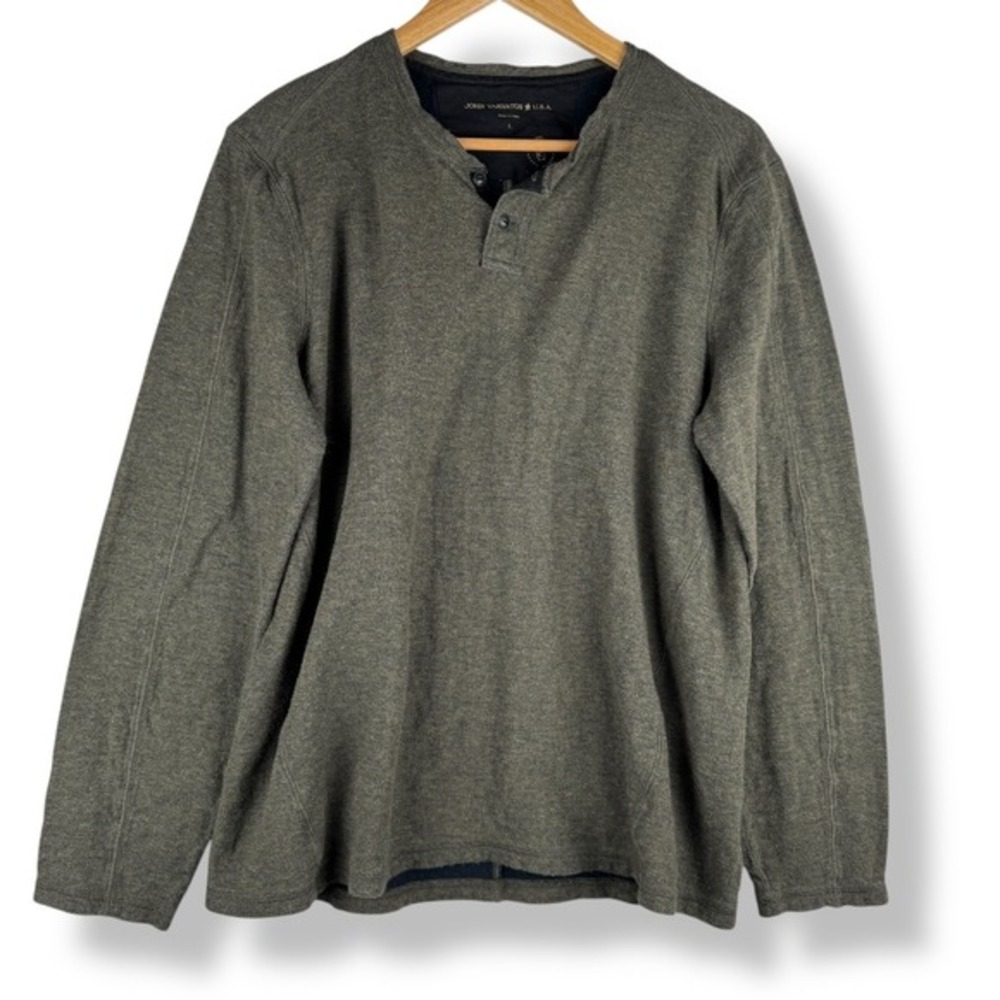 John Varvatos USA Henley‎ Shirt Mens Size Large Green Cotton Grunge Gorpcore